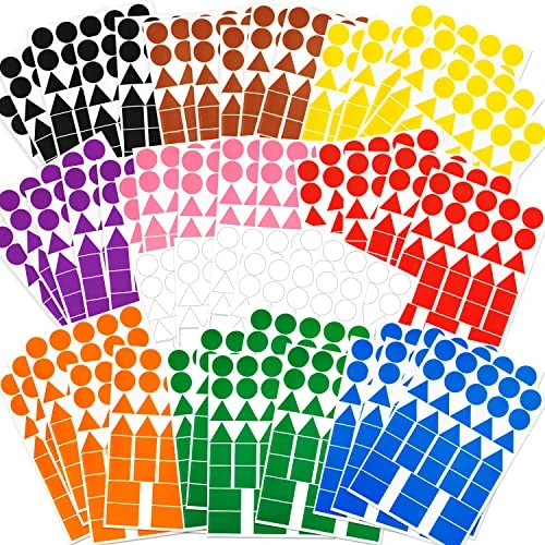 1800 Pieces Gommettes Bébé Autocollantes Enfant Formes Géométriques Pastille Couleur(10 Couleurs)