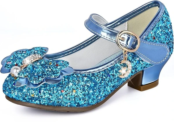 IEEILULU Chaussure Princesse Fille, Talon Princesse Fille, Chaussures Talon Enfant, Talon Enfant Fille avec Noeud à Paillettes pour Carnaval, Mariage, Mascarade
