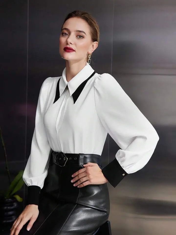 MOTF PREMIUM Blouse StructurÃ© Ã Bordure Contrastante
