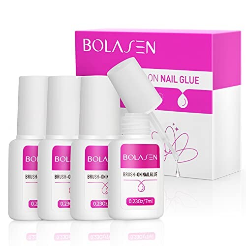 BOLASEN Colle à Ongles, Colle d'Ongle Rapide Avec Pinceau, Colle Faux Ongles Pour Pointes En Acrylique Et Colle, Colle pour ongles professionnelle pour Coller ou Réparer des Ongles Artificiels-4*7ml