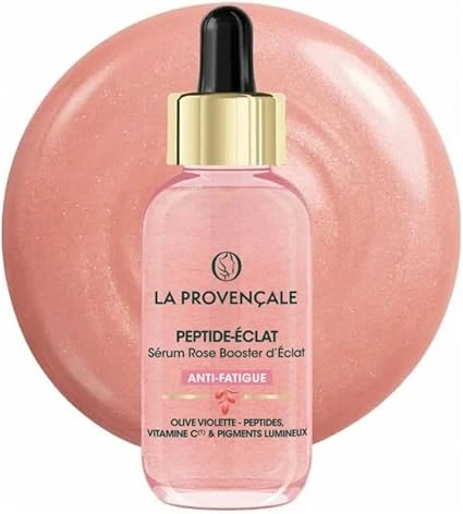 La Provençale Peptide-Éclat - Sérum Rose Booster d'Éclat Anti-fatigue - Olive violette - Peptides, Vitamine C* & Pigments lumineux - Tous types de peau - Efficacité Prouvée - 30ml (packaging variable)