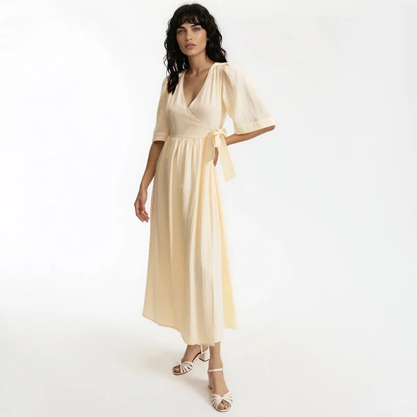 Robe longue portefeuille manches courtes