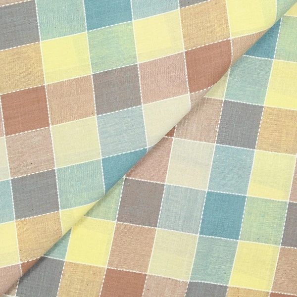 Coton à carreaux marron, jaune et bleu