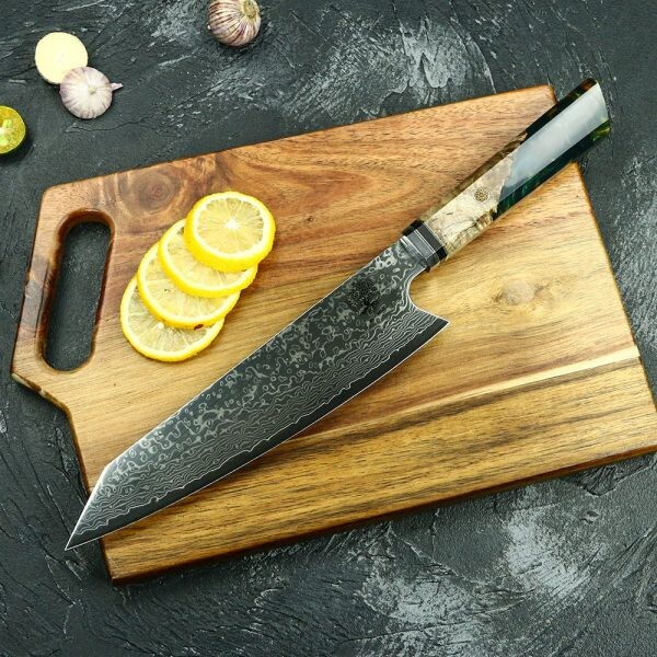 Couteau de cuisine japonais – couteau chef kiritsuke 33cm – lame damas acier vg10 67 couches – manche en bois et résine – ZWOOD