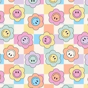 Tiny Micro Pastel Smiley Face Flowers on Fabric | Spoonflower
