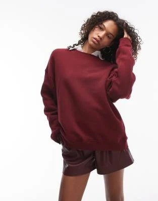 Topshop - Sweat-shirt à surpiqûres de qualité supérieure - Bordeaux