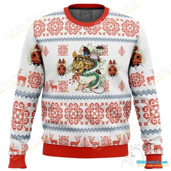 Studio Ghibli Pattern Ugly Christmas Sweater - Ghibli Merch Store - Official Studio Ghibli Merchandise