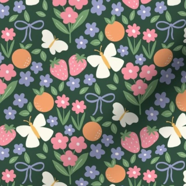 Fabric in Cottage Core Butterflies on Green