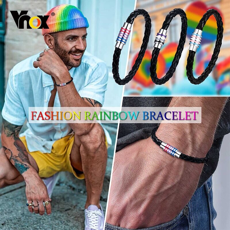 Vnox – Bracelet tressé en cuir tissé arc-en-ciel pour hommes et femmes, bijoux d'amitié, pour homosexuels et lesbiennes