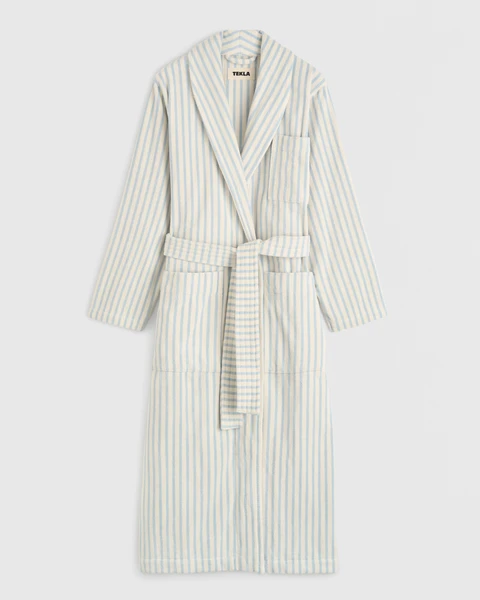 Tekla Fabrics Classic Bathrobe - Striped - Soft Blue Stripes