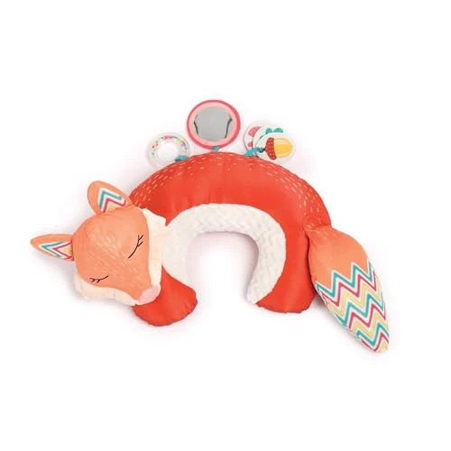 LUDI - Coussin D'Activités Renard - Jeu D'Éveil Bébé - Dès 3 Mois - Développe Les Sens, La Tonicité &amp; Le Renforcement Musculaire En Position Ventrale - 5 Activités Sensorielles
