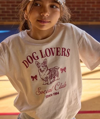 T-shirt fille droit écru imprimé