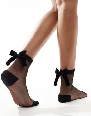 Glamorous - Chaussettes en tulle avec nœud à l'arrière - Noir
