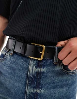 ASOS DESIGN - Ceinture élégante en cuir avec boucle dorée - Noir