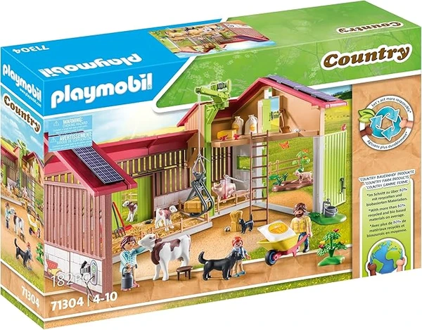 Playmobil 71304 Ferme avec Panneaux solaires - Country - avec Trois Personnages et des Animaux - Gamme Ferme avec Plus de 80% de matériaux recyclés ou biosourcés en Moyenne - Dès 4 Ans