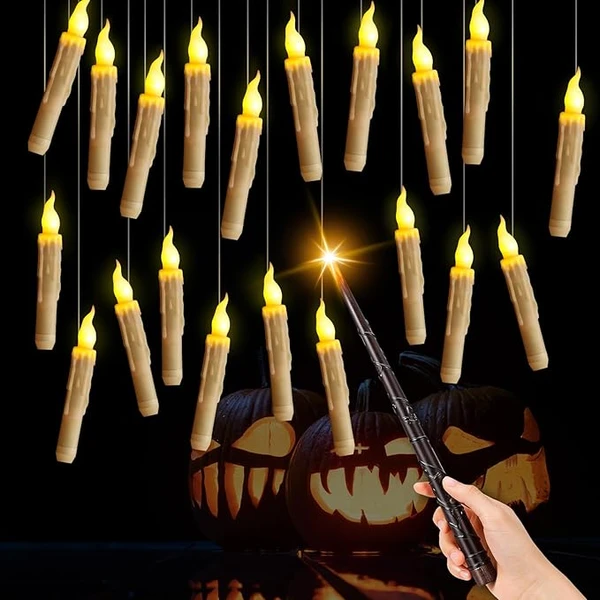 KUKIKUKI Décoration d'Halloween, 20 bougies flottantes Ivoire sans flamme avec télécommande, bougies flottantes suspendues pour décoration d'Halloween Fête de Noël anniversaire Blanc B20