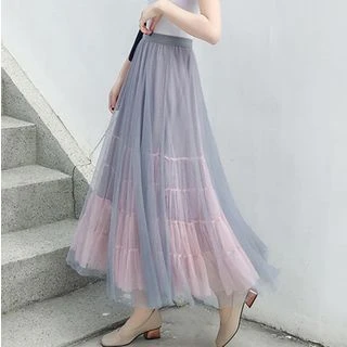 Mesh Maxi A-Line Skirt