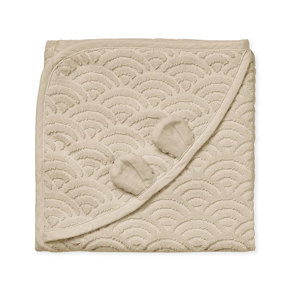 serviette de bain, Bébé, capuche avec oreilles - GOTS Amande