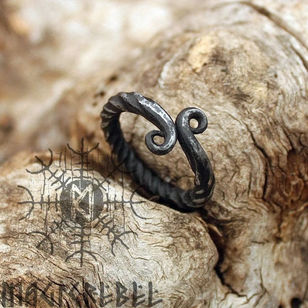 Forged Iron Handmade Viking Jormungandr Serpent Infinity Symbol Nordic Ring