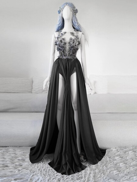Grey Forest Elf Chiffon Flower Dress