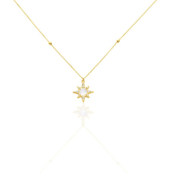 Collier Terry Or Jaune Calcedoine Et Oxyde De Zirconium