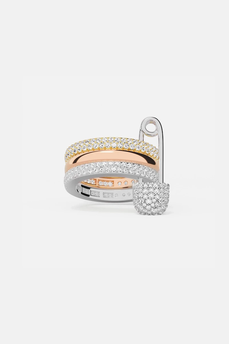 Bague Épingle à Nourrice Triple Anneau Love, Smile, Bonheur