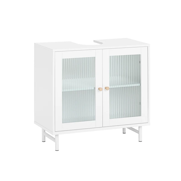SoBuy BZR115-W Meuble sous Lavabo Salle de Bain, Meuble sous Évier, Armoire de Rangement pour Vasque sur Pieds avec 2 Portes en Verre, Blanc