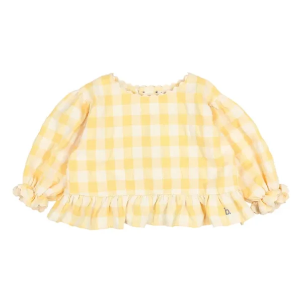 Búho - Blouse Manches 3/4 Vichy Seersucker - Jaune | Smallable