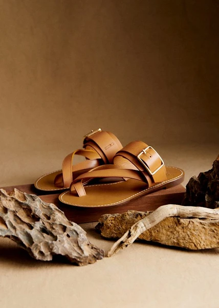 Sandales Low Freya - Miel Lisse Héritage - Cuir bovin tannage végétal - Sézane