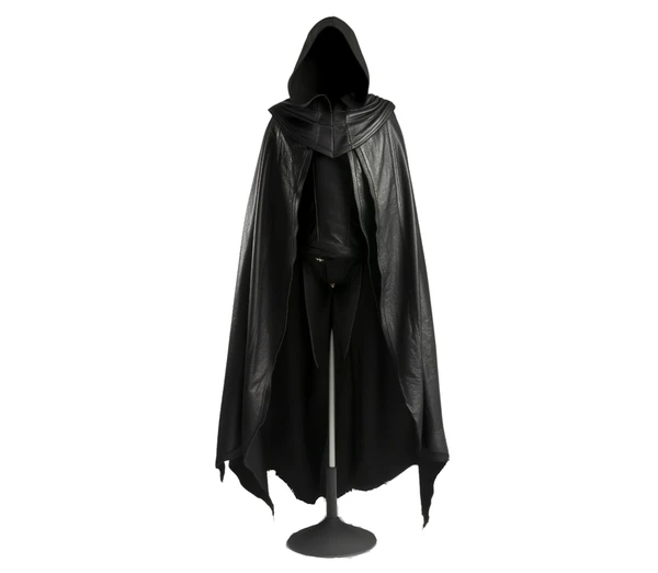 The Veiled Hunter – Handmade Pure Black Leather Hooded Cloak for Men - Fantasy Hooded Cloak for Cosplay - Vampire Hunter Costume - Medieval & Renaissance Wear