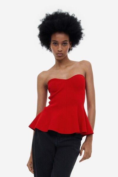 Top péplum en maille côtelée - Rouge - FEMME | H&M FR