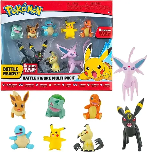 Pokemon Lot de 8 Figurines de Combat, constituées de Charmander, Bulbasaur, Squirtle, Mimikyu, Pikachu, Eevee, Umbreon et Espeon, parfaites pour Tout entraîneur
