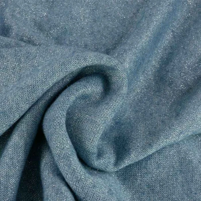Tissu Jersey Maille Chiné Pailleté Haute Couture - Bleu Clair
