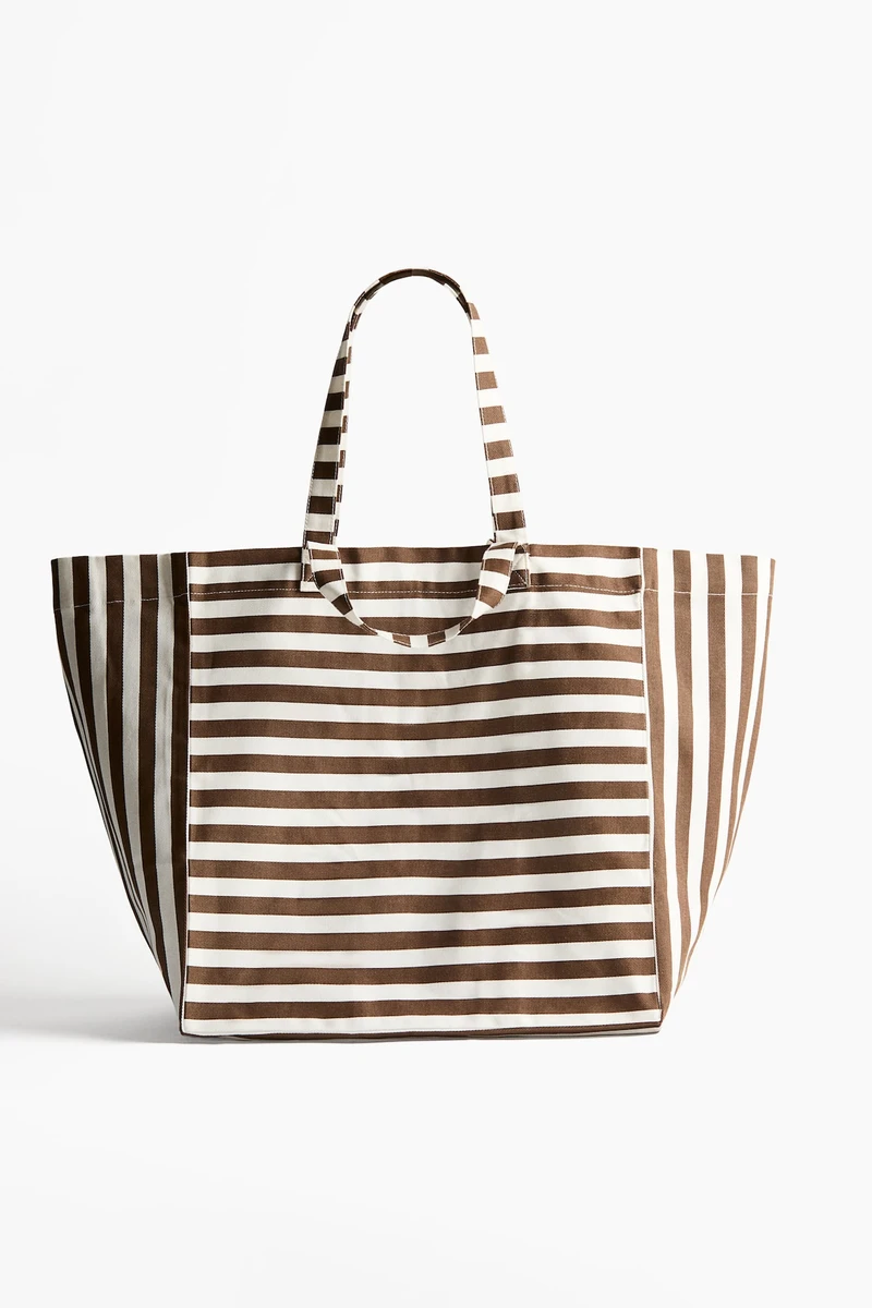 Sac de plage en toile de coton - Marron/rayures blanches - Home All | H&M FR