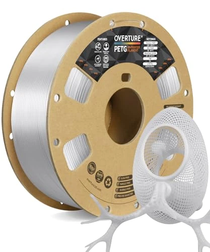 OVERTURE PETG Filament 1.75mm, Bobine de 1kg(2,2lbs), Précision dimensionnelle +/- 0,02 mm (Transparent)