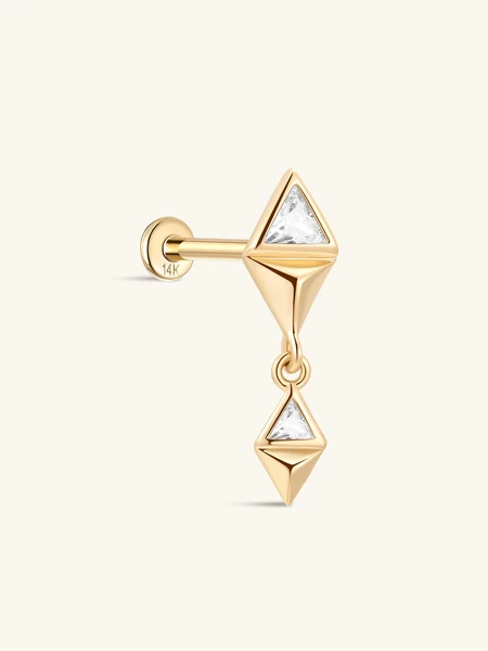 Piercing d'oreille à dos plat en forme de croix en or massif 14 carats