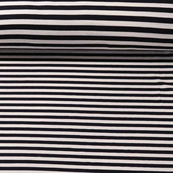 Jersey viscose - Rayures 10mm Côtelé Bleu marine
