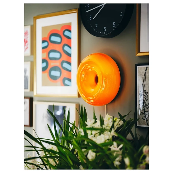 VARMBLIXT Lampe de table/applique LED - orange verre/rond 30 cm