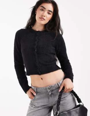 Daisy Street - Gilet court en maille duveteuse - Noir