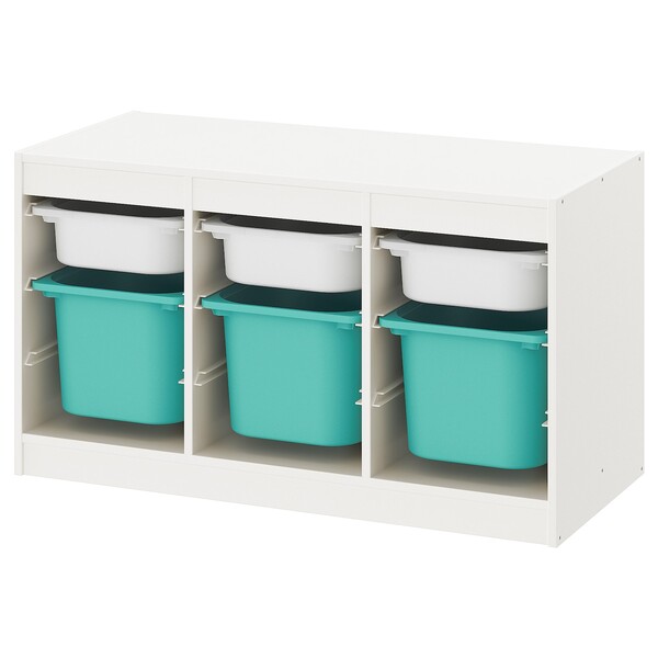 TROFAST Combi rangement+boîtes - blanc/turquoise 99x44x56 cm