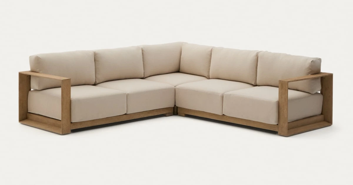 Canapé d’angle 5 places Ambra en bois d’acacia avec finition claire 248 cm | Kave Home®