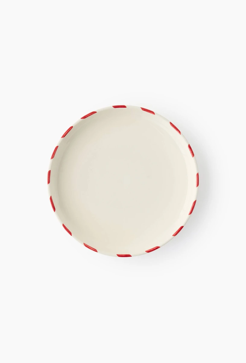 Assiette plate finition rayée, 20cm