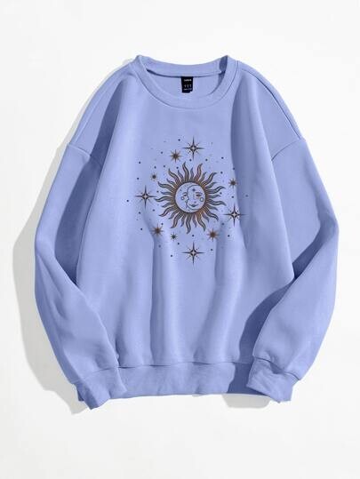 Sweat-shirt thermique oversize avec imprimé lune et soleil abstrait