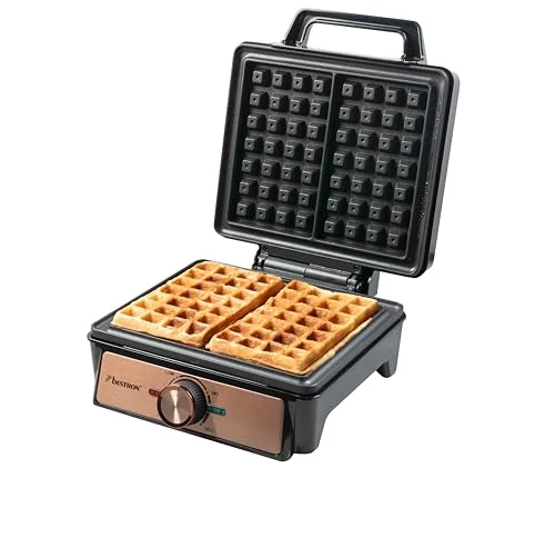 Bestron Gaufrier pour gaufres belges, Gaufrier de Bruxelles pour deux gaufres épaisses, avec revêtement antiadhésif &amp; poignée Cool Touch, Copper Collection, Couleur: Cuivre