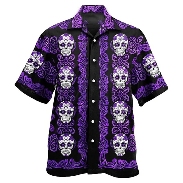 Mystic Skull & Violet Waves Hawaiian Shirt