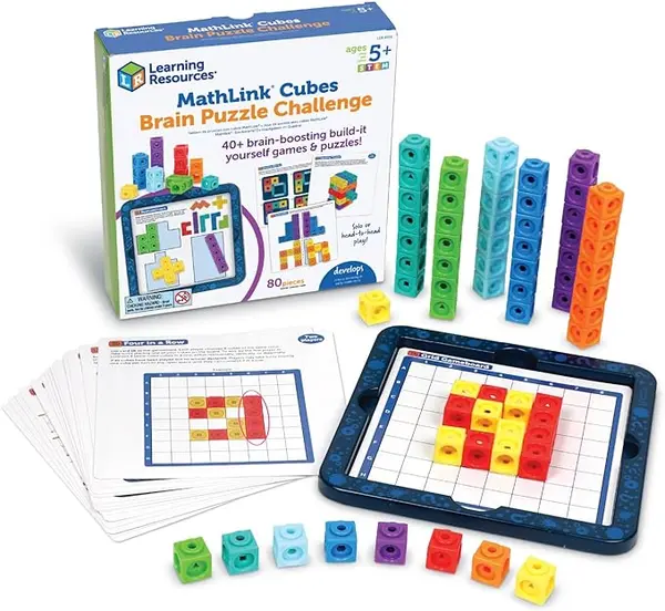 Learning Resources- Remue-méninges MathLink, partir de 5 Ans, emboîter, emboîtables, matériel mathématique, Cubes pour Compter, 80 pièces, LER9336, Medium