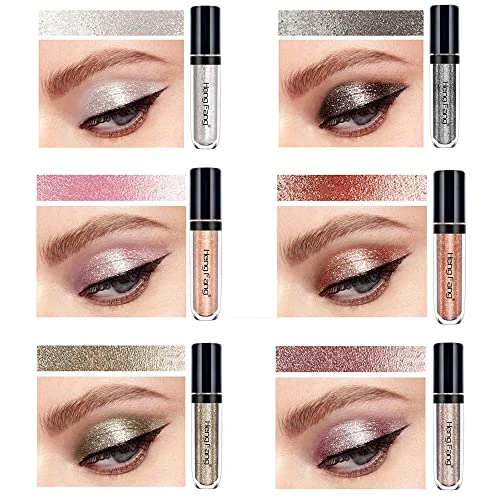 6PCS Fard à Paupières Liquide,Fard à Paupières paillette Scintillant, Métallique Effet Longue Durée Imperméable Crayon Brillant Maquillage des Yeux (6PCS)