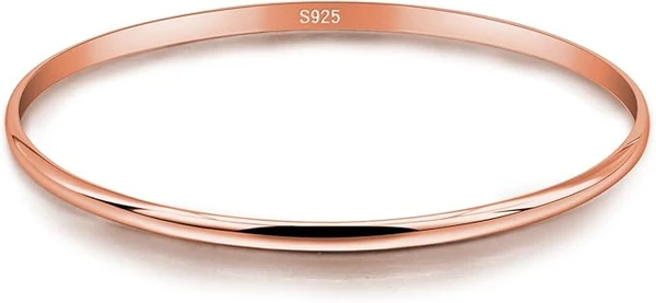 Dankadi Bracelet Fin en 925 Argent 3MM de Large Plat Demi-Rond, 60MM 65MM 68MM de Diamètre Lot de 1/2/3 Plaqué Or Rose Jonc de Manchette Lisse Simple Style Classique Pour Femme Mère Adulte