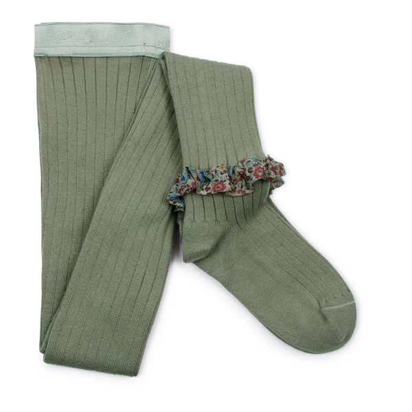 Clémence - Collants à côtes avec Liberty - Sauge