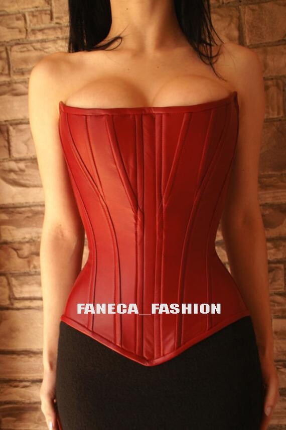 Heavy Duty Steel Désossé Overbust Waist Trainer Shaper Slimming Genuine Red Leather Corset L9-L